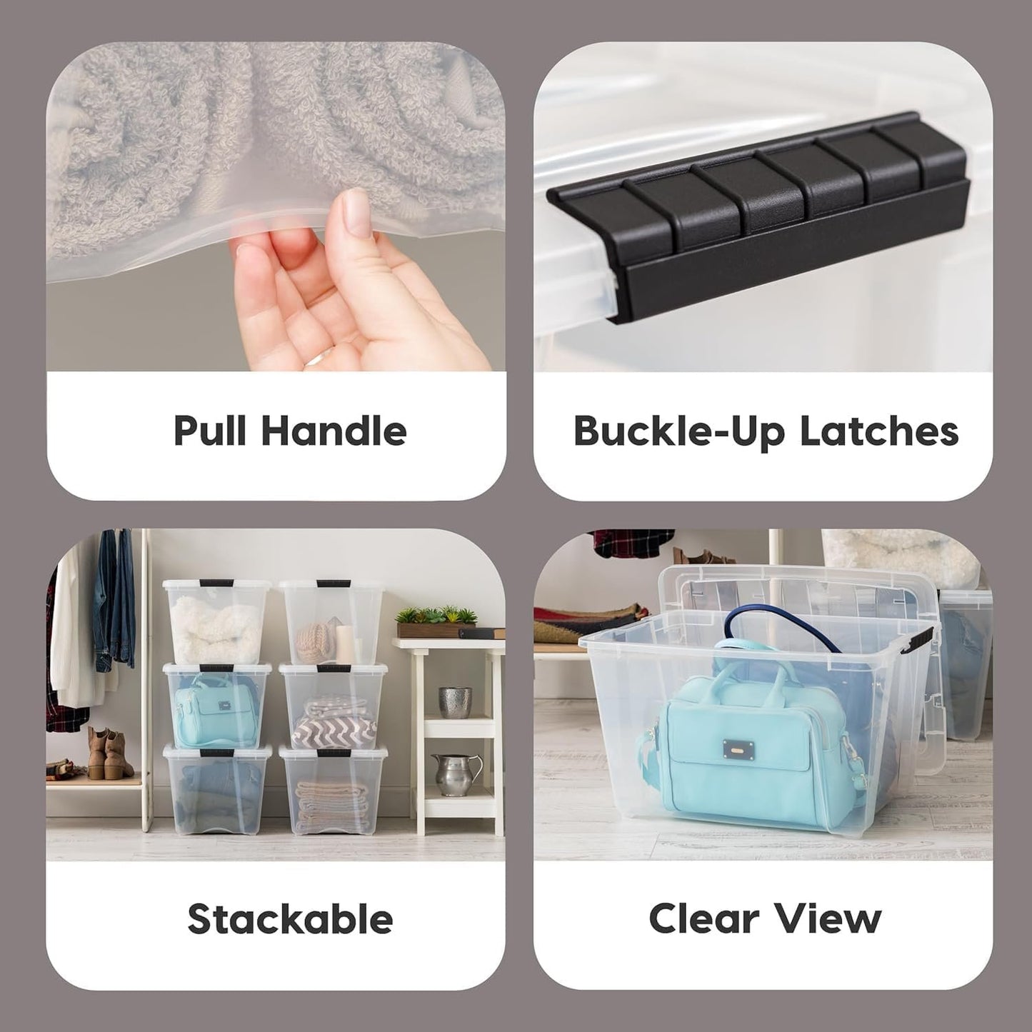 IRIS USA 51 L Plastic Storage Box with Lid and Latches - 6 Pack - BPA-Free, See-Through Organizing Solution, Durable Nestable Stackable Containers, Secure Pull Handle - Clear