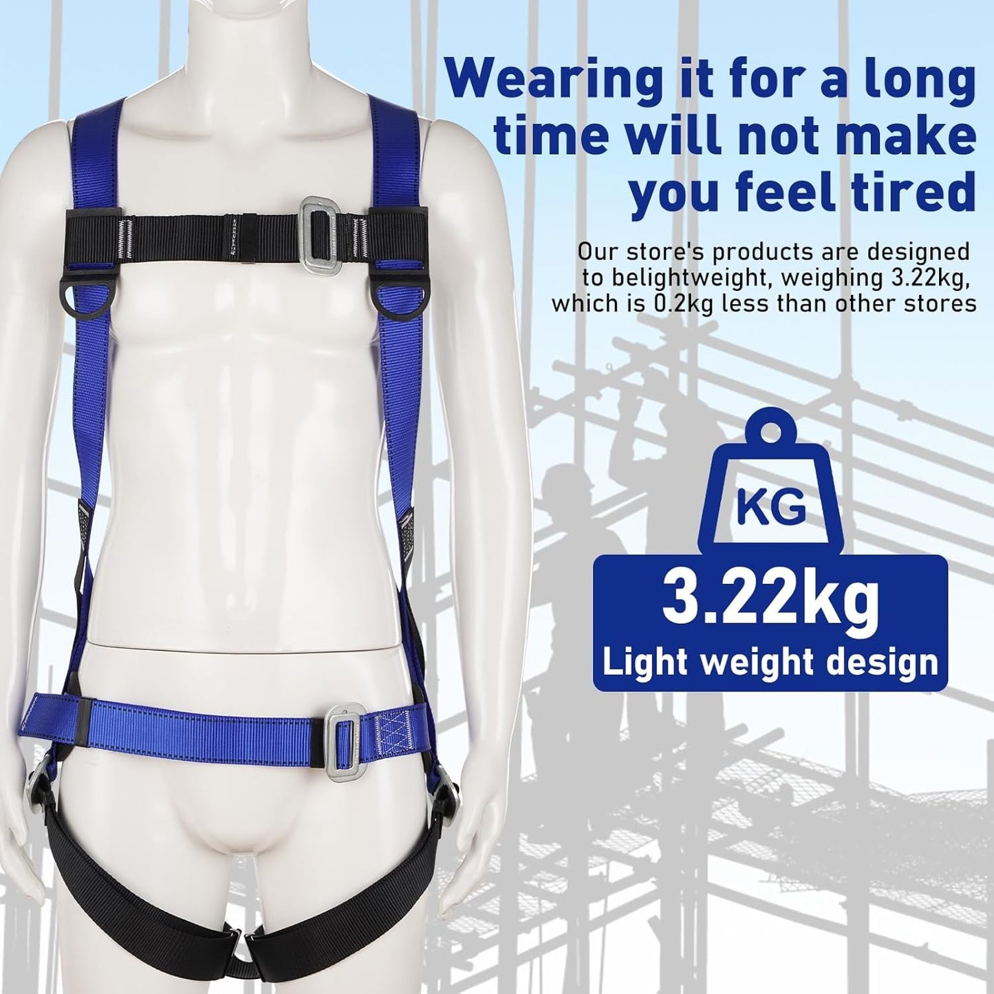 Full Body Safety Harness Tool Fall Protection Harness with D-Rings and Updated Comfortable Waist Pad Safety Harness Fall Protection Kit Universal Personal Protective Equipment ANSI/ASSE OSHA/ANSI