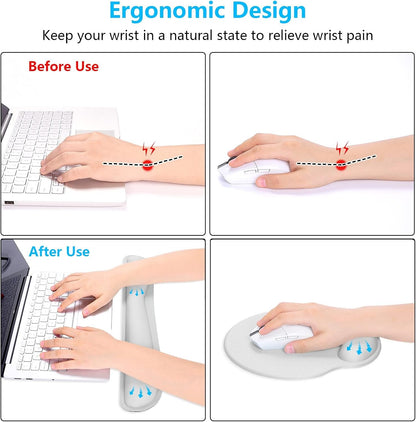 Dapesuom Keyboard Wrist Rest and Mouse Pad with Wrist Support, Memory Foam Cushion for Keyboard and Mouse Set, Ergonomic Desktop Pad Rests with Non Slip Base for Easy Typing & Pain Relief, Space Gray