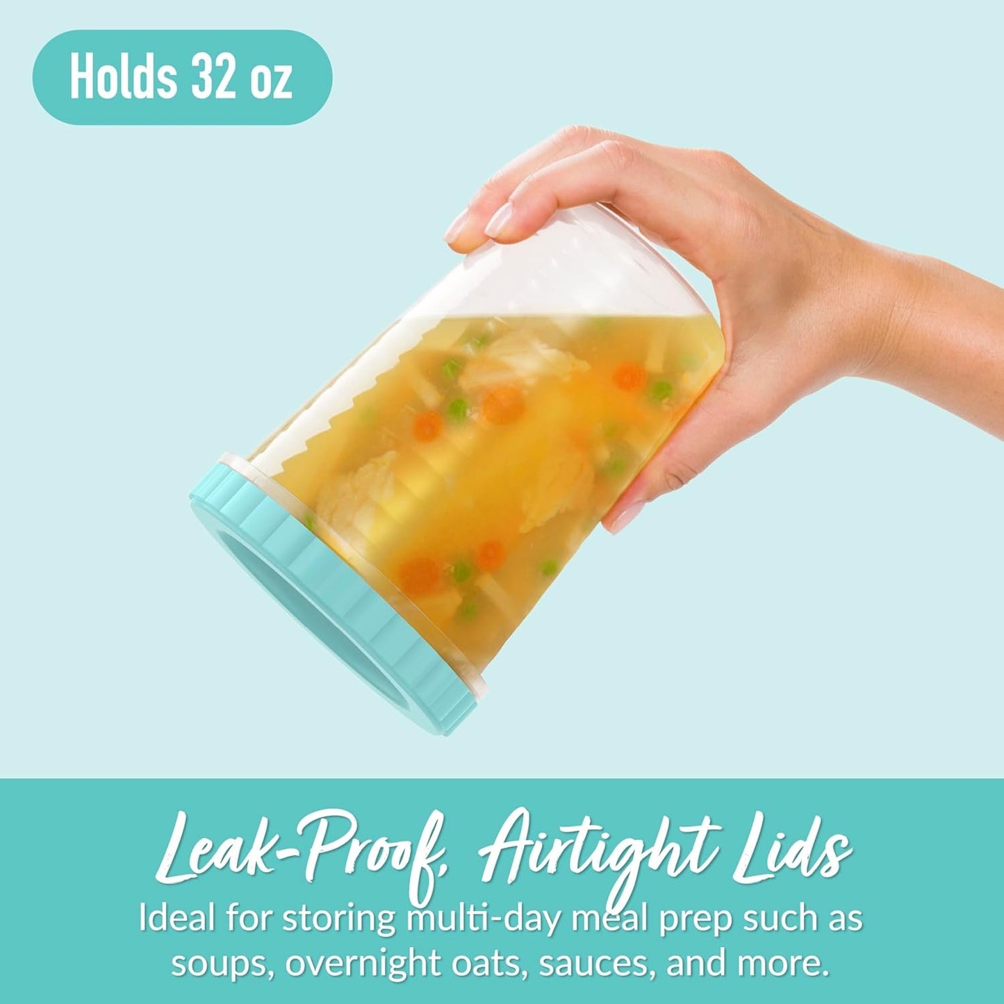 Bentgo Prep - 20 Piece 32 oz Leak-Proof Deli Containers with Lids, Food Storage for Meal Prep, Airtight, Twist-Top, Reusable, BPA-Free, Stackable, Microwave, Freezer, & Dishwasher Safe (Aqua Splash)