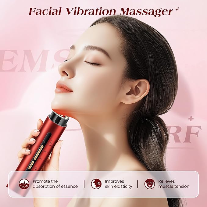 Microcurrent Facial Device, 3 Modes Red Light Therapy for Face and Neck, Skin Care Facial Massager Perfect Gifts for Women Men(Gold)