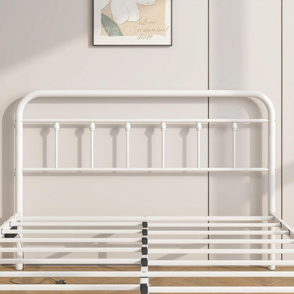 Maliacife Metal Bed Frame Double,Full Size Bed Frames with Charging Station and LED Headboard,Metal Platform Bed with Under Bed Storage, No Box Spring Needed, Noise Free,Easy Assembly,White