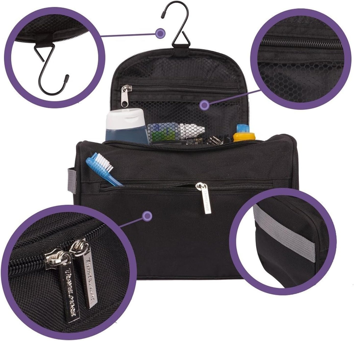 Travel Toiletry Bag, Hanging Travel Cosmetic Bag Toiletry Bag Organizer and Bathroom Hygiene Toiletry Bag Set with Hook Travel Cosmetic Bag Makeup
