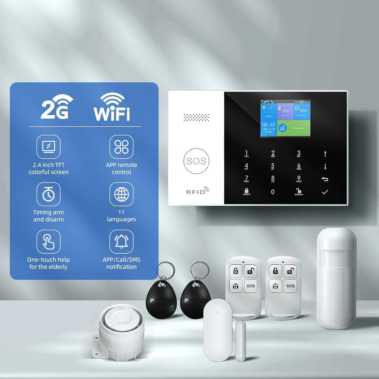 LWOHSI Home Security Alarm System, WiFi+GSM Alarm Kit with Phone APP Alert, Door/Window Sensor, Remote Control for Home, Apartment