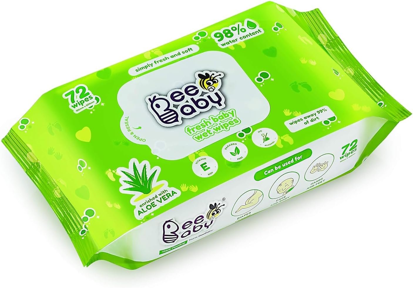 Bee.Baby. Fresh Aloe Vera Baby Wet Wipes - 1 Pack of 72 Pieces
