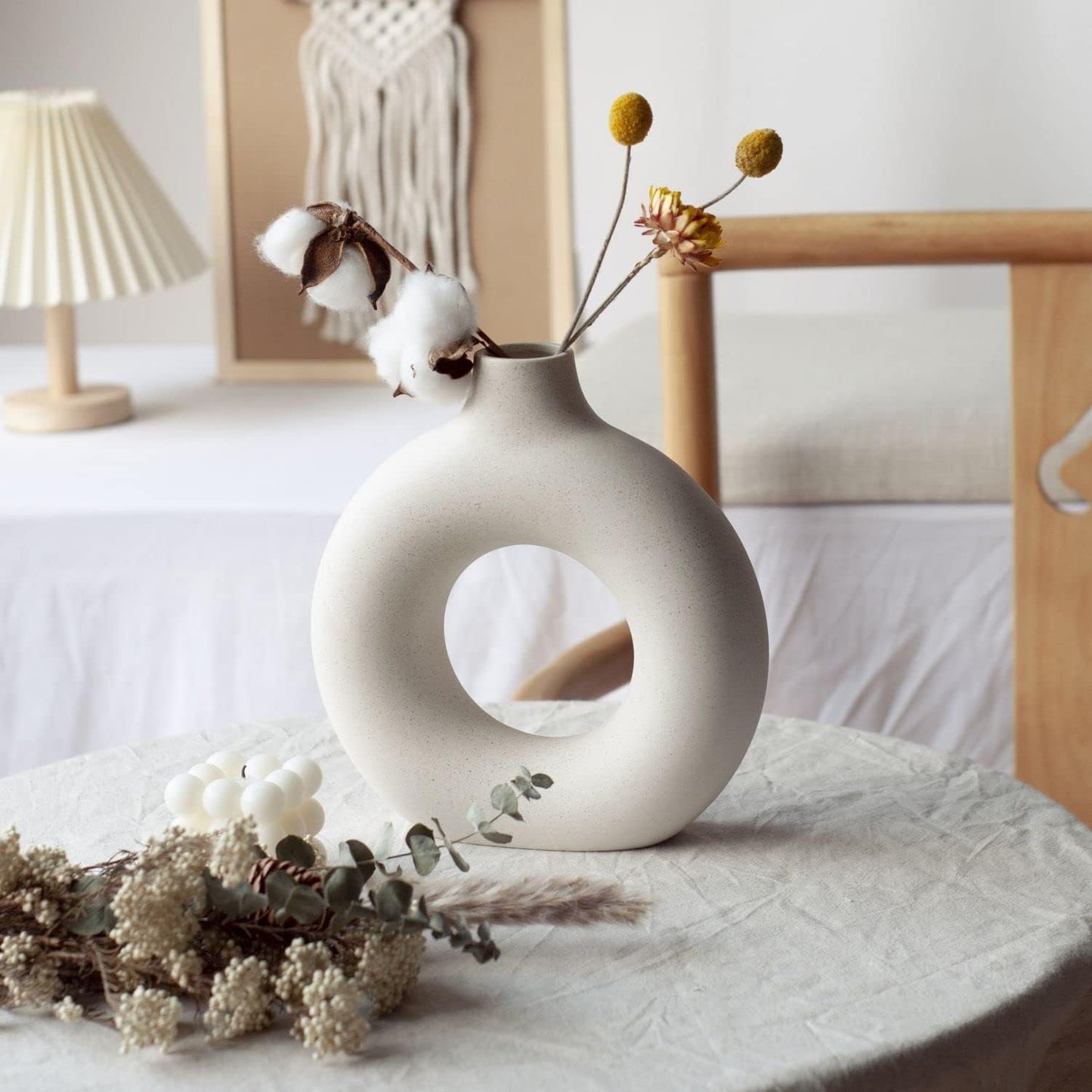 CEMABT Vases for Pampas Grass,Creative Vase Modern Home Decor,Handmade Vase White Ceramic Dried Flowers Craft Ornaments for Office Home Decoration