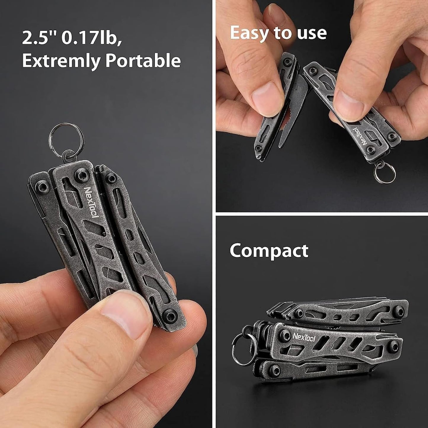 NexTool Multitool 10-in-1 with Keychain Ring, Multi Tool with Needle Nose Pliers, Scissors, Knife, Cutter, Screwdriver, Small Pocket Knife for Outdoor, Black