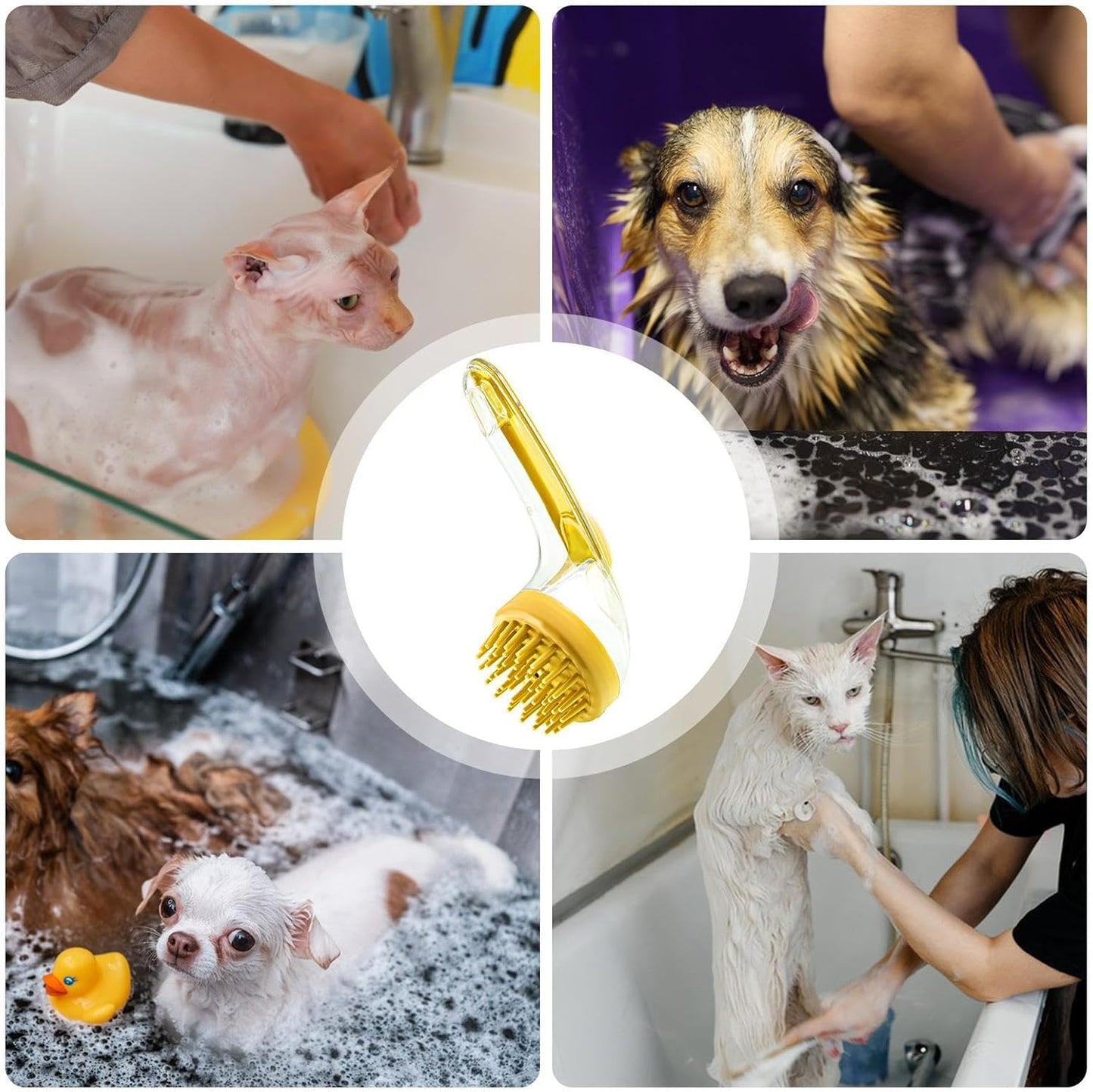 Dog Bath Brush, Pet Massage Brush with Shampoo Dispenser, Reusable Silicone Bristles, Gentle Cat Comb Cleaner, 7.48x2.76x3.74 Inches, Ideal for Small Animals, Kitten, Puppy