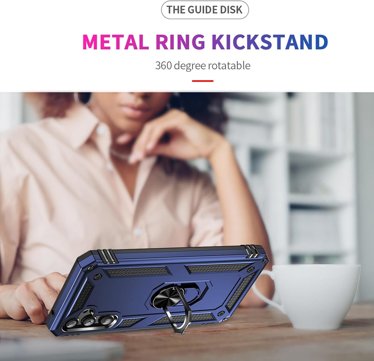Asuwish Phone Case for Samsung Galaxy A34 5G with Tempered Glass Screen Protector Cover Stand Ring Holder Hard Magnetic Cell Accessories Heavy Duty Shockproof Kickstand A 34 34A Women Men Blue