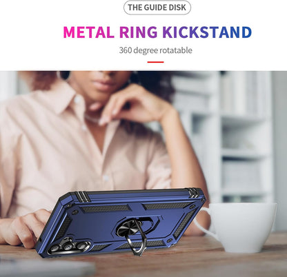 Asuwish Phone Case for Samsung Galaxy A34 5G with Tempered Glass Screen Protector Cover Stand Ring Holder Hard Magnetic Cell Accessories Heavy Duty Shockproof Kickstand A 34 34A Women Men Blue