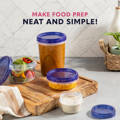 Plastic Food Deli Containers With Twist Top Lids - [16 Set Combo, 32&16 Oz] - Food Storage Soup Containers Takeout To Go - Microwave, Freezer & Dishwasher Safe BPA-Free