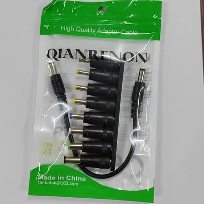 QIANRENON 8-in-1 Universal DC Power Adapter Converter Multi-Gauge DC Power Supply Plug 5.5mm x 2.1mm Female to Male Adapter with DC 5.5 x2.1mm Black Tuning Fork Cable (22cm)