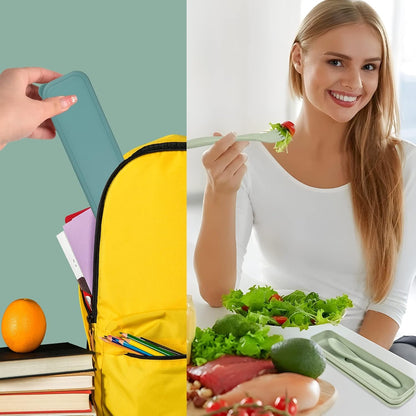Utensils Set with Case, 4 Sets Reusable Cutlery Set, Plastic Utensil Set Spoon Knife Fork Chopsticks, Portable Flatware Set for Lunch Box, Camping Tableware Set for School Picnic Daily Use