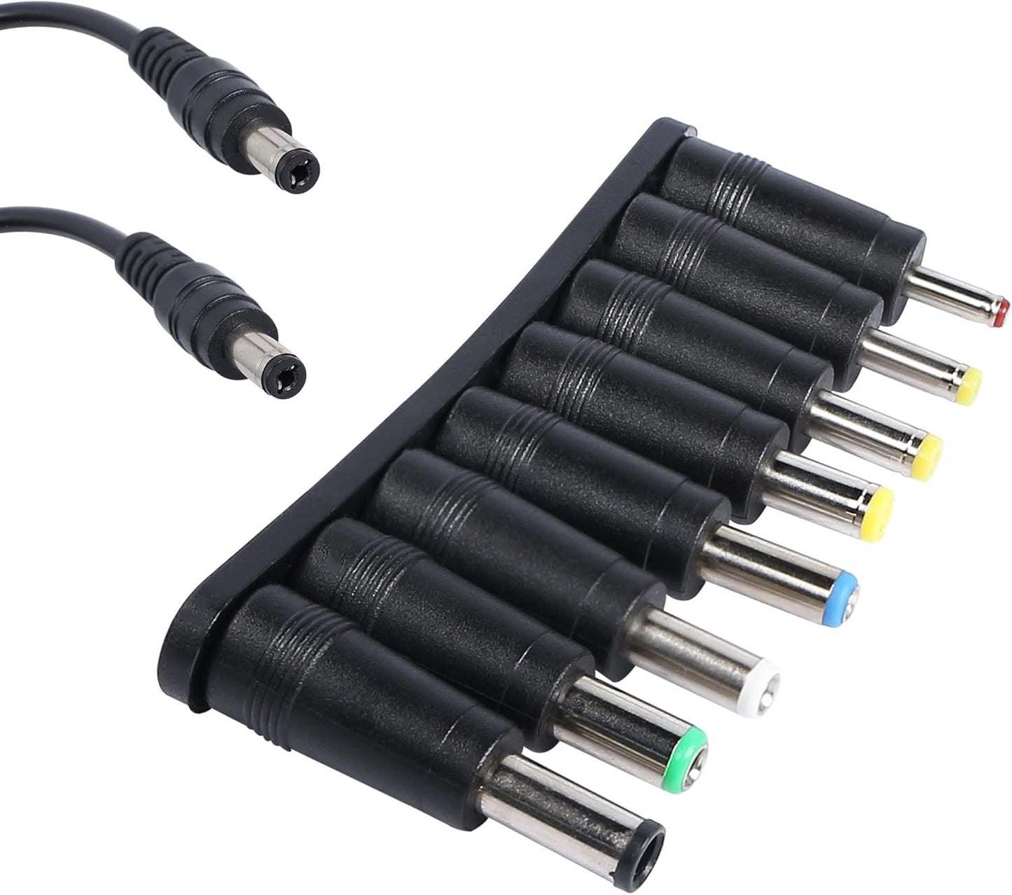 QIANRENON 8-in-1 Universal DC Power Adapter Converter Multi-Gauge DC Power Supply Plug 5.5mm x 2.1mm Female to Male Adapter with DC 5.5 x2.1mm Black Tuning Fork Cable (22cm)