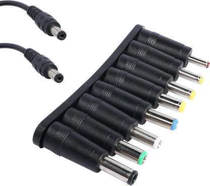 QIANRENON 8-in-1 Universal DC Power Adapter Converter Multi-Gauge DC Power Supply Plug 5.5mm x 2.1mm Female to Male Adapter with DC 5.5 x2.1mm Black Tuning Fork Cable (22cm)