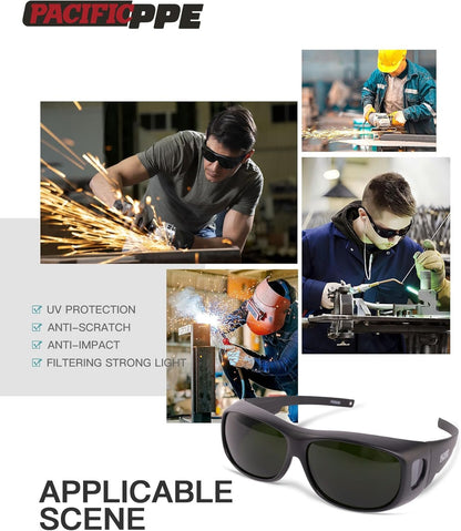 PACIFIC Welding Safety Glasses, Wrap-around Safety Welding Lens, Anti-scratch Safety Glasses, UV Protection, Protective Glasses, ANSI/ISEA & MCEPS Compliant, IR Shade 5