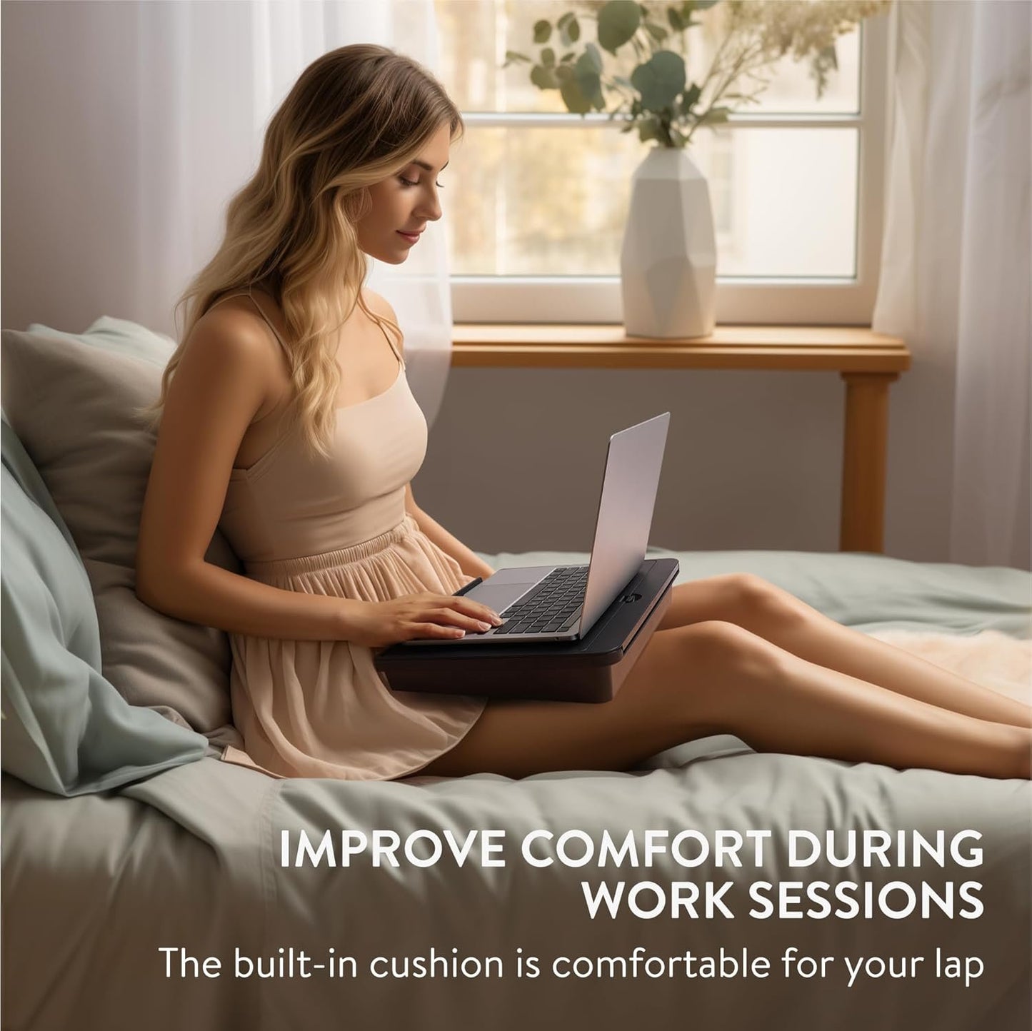 Navaris Adjustable Laptop Desk - Ergonomic Cushioned Lap Tray with 6 Levels - Ideal as Laptop Stand for Bed, Sofa, Lap Desk & Bed Desk - Features Lockable Storage Compartments