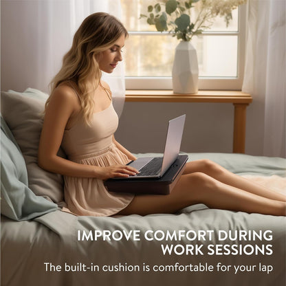 Navaris Adjustable Laptop Desk - Ergonomic Cushioned Lap Tray with 6 Levels - Ideal as Laptop Stand for Bed, Sofa, Lap Desk & Bed Desk - Features Lockable Storage Compartments
