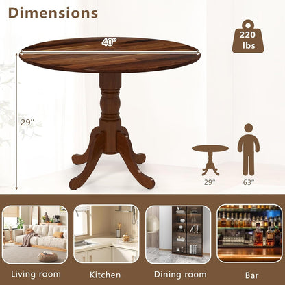 SILKYDRY 40-inch Round Dining Table, Rubber Wood Kitchen Dinette Table for 4 with Circle Tabletop & Pedestal Base, Mid Century Modern Dinette for Gathering, Leisure, Apartment, Bar (Walnut)