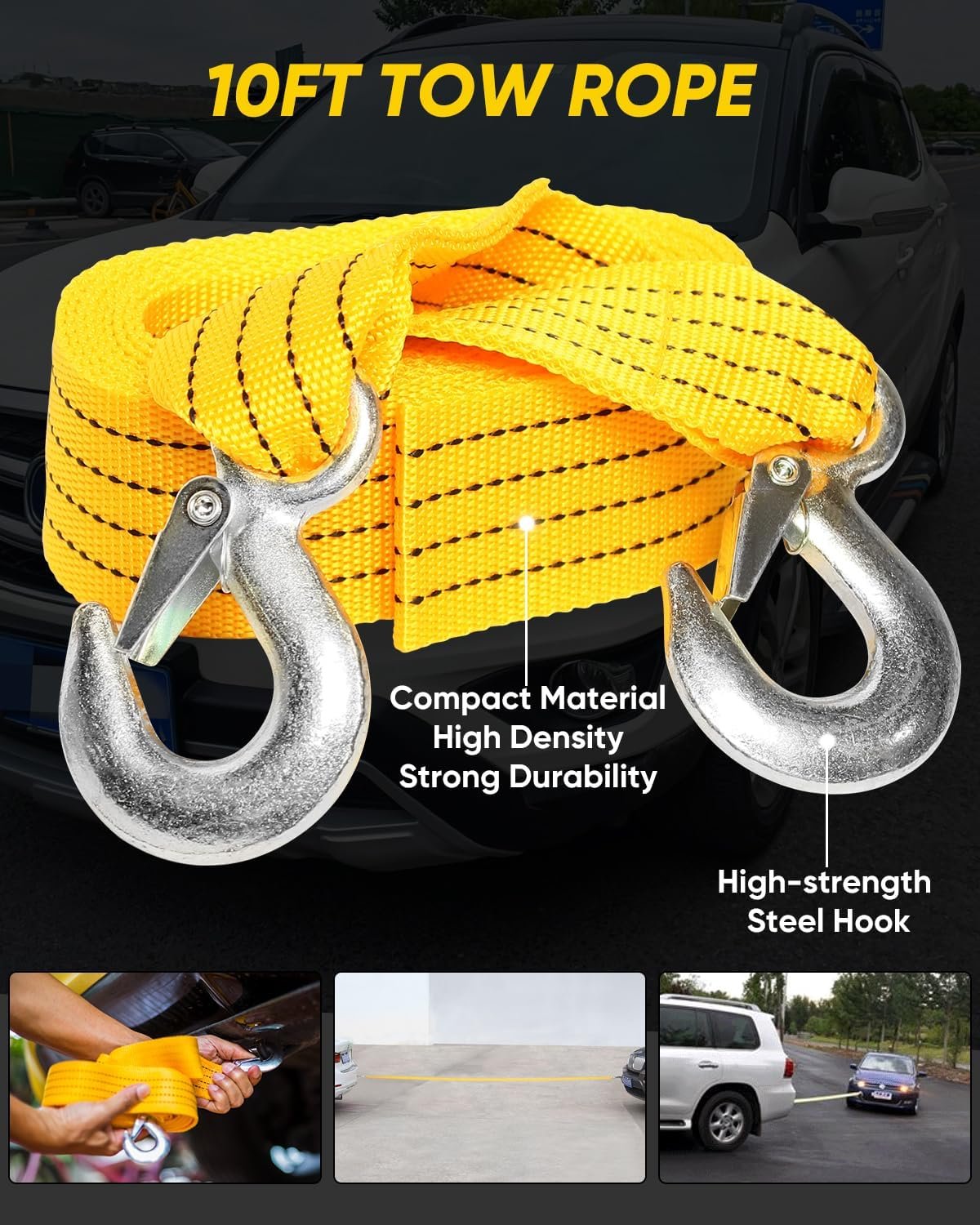 CAWWRT Car Emergency Kit, Roadside Emergency Car Kit with Warning Light Reflective Triangle, Jumper Cable, Tow Strap, Flashlight, First Aid Kit, Tire Pressure Gauge, Safety Hammer Car Tool Kit