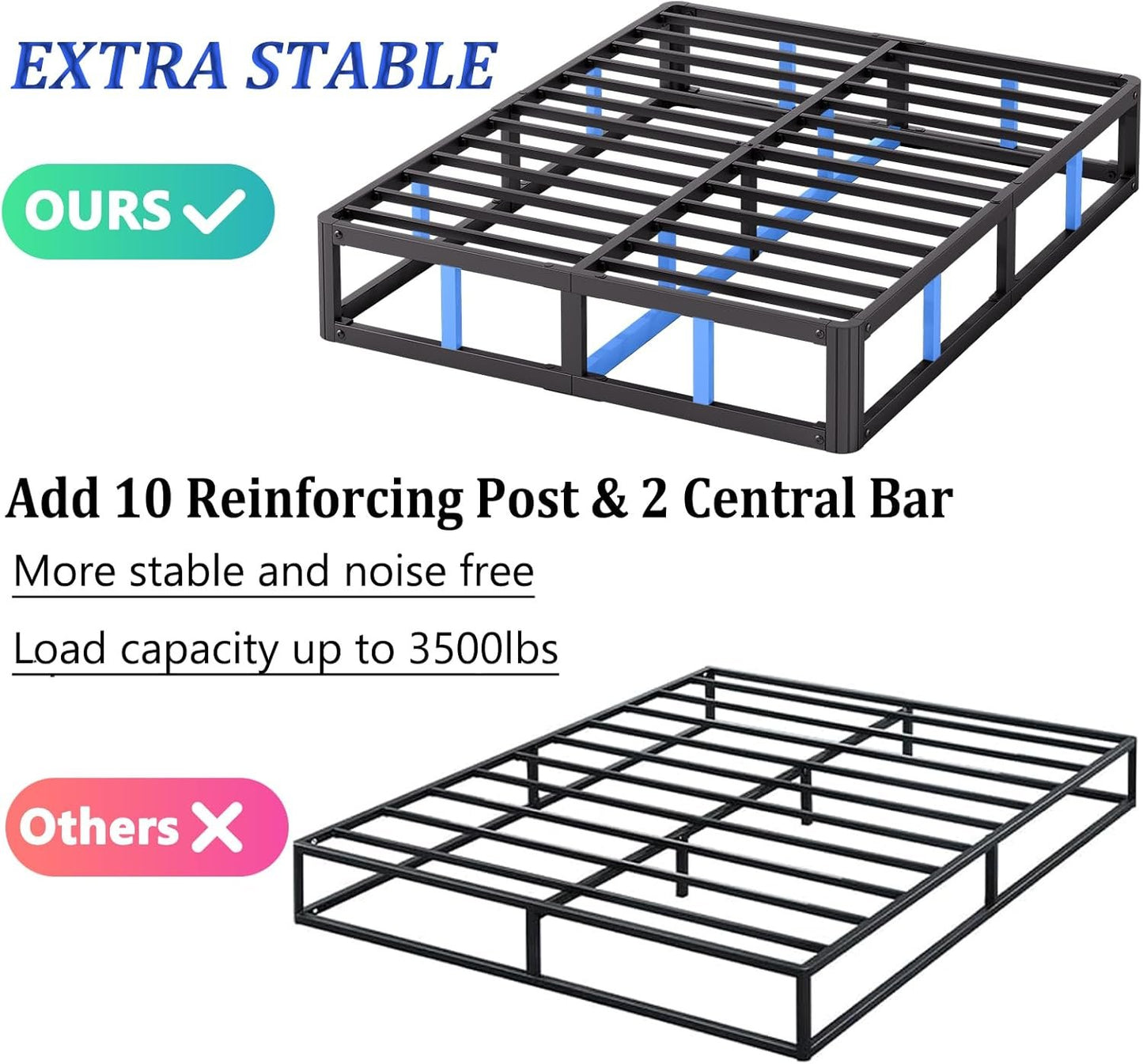LAKKURI 5 Inch High King Size Bed Frame Low Profile, Metal Platform Bed Frame King No Box Spring Needed, Mattress Foundation, Easy Assembly, Heavy Duty, Noise Free