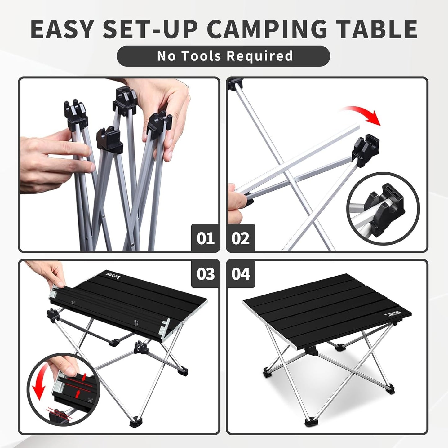 Sfee Folding Camping Table - Portable Table Pliante Camping Ultralight Aluminum Camp Table Lightweight Compact Roll Up Picnic Table for Outdoor Hiking BBQ Kitchen Fishing Beach with Carry Bag (Black)