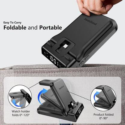 25W USB-C Fast Charging Station 3-in-1 Foldable for Samsung Galaxy S25/S24/Z Flip/Fold 6, A56/A35, USB-C Buds & Galaxy Watch Ultra/7/6/5, SwanScout 701S