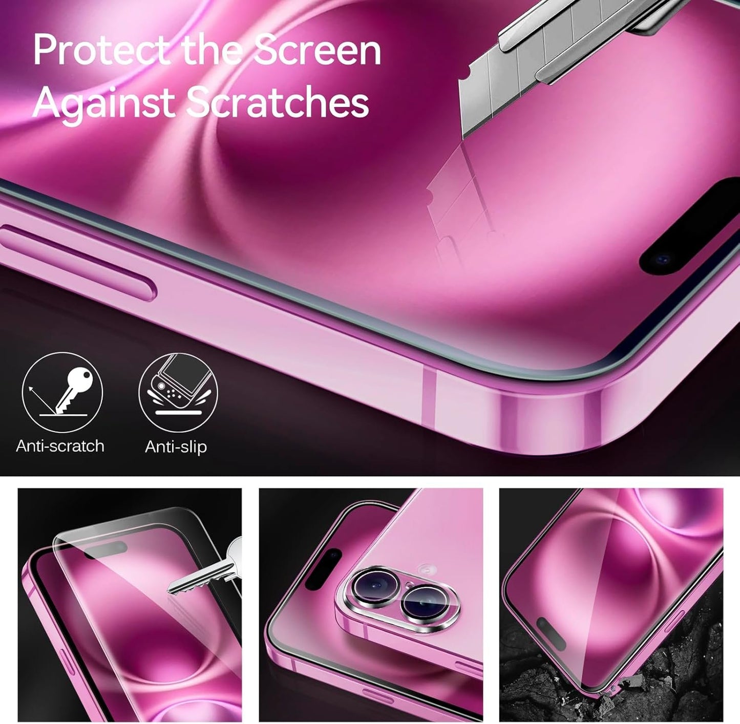 ivoler 3+3 Pack Tempered Glass for iPhone 16 Plus Screen Protector 6.7'' [3 Pack] with [3 Pack] Camera Lens Protector with [Alignment Frame], Anti-Scratch Case Friendly Transparent HD Clear Film