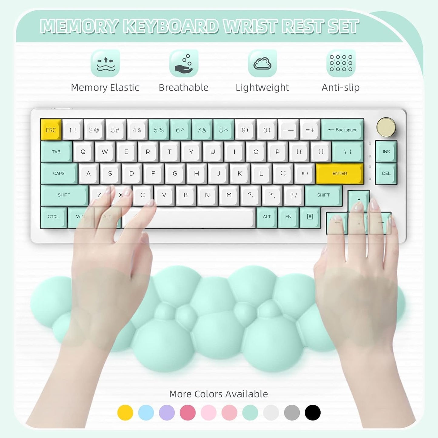 MANBASNAKE Keyboard Wrist Rest,Memory Foam Wrist Pad Smooth Fiber Hand Rest for TKL Keyboard,Ergonomic Nonslip Comfortable Cushion Set,Typing Pain Relief,Support for Office,PC Gaming,Laptop,Mac(Mint Green)
