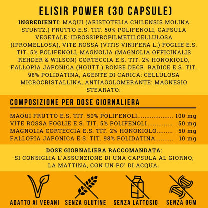 Anti-Age Antioxidant Supplement with Powerful and Natural Polyphenols | Skin Beauty and Longevity | Against Free Radicals and Wrinkles | With Maqui, Red Vine, Magnolia and Polygon | Elixir Power