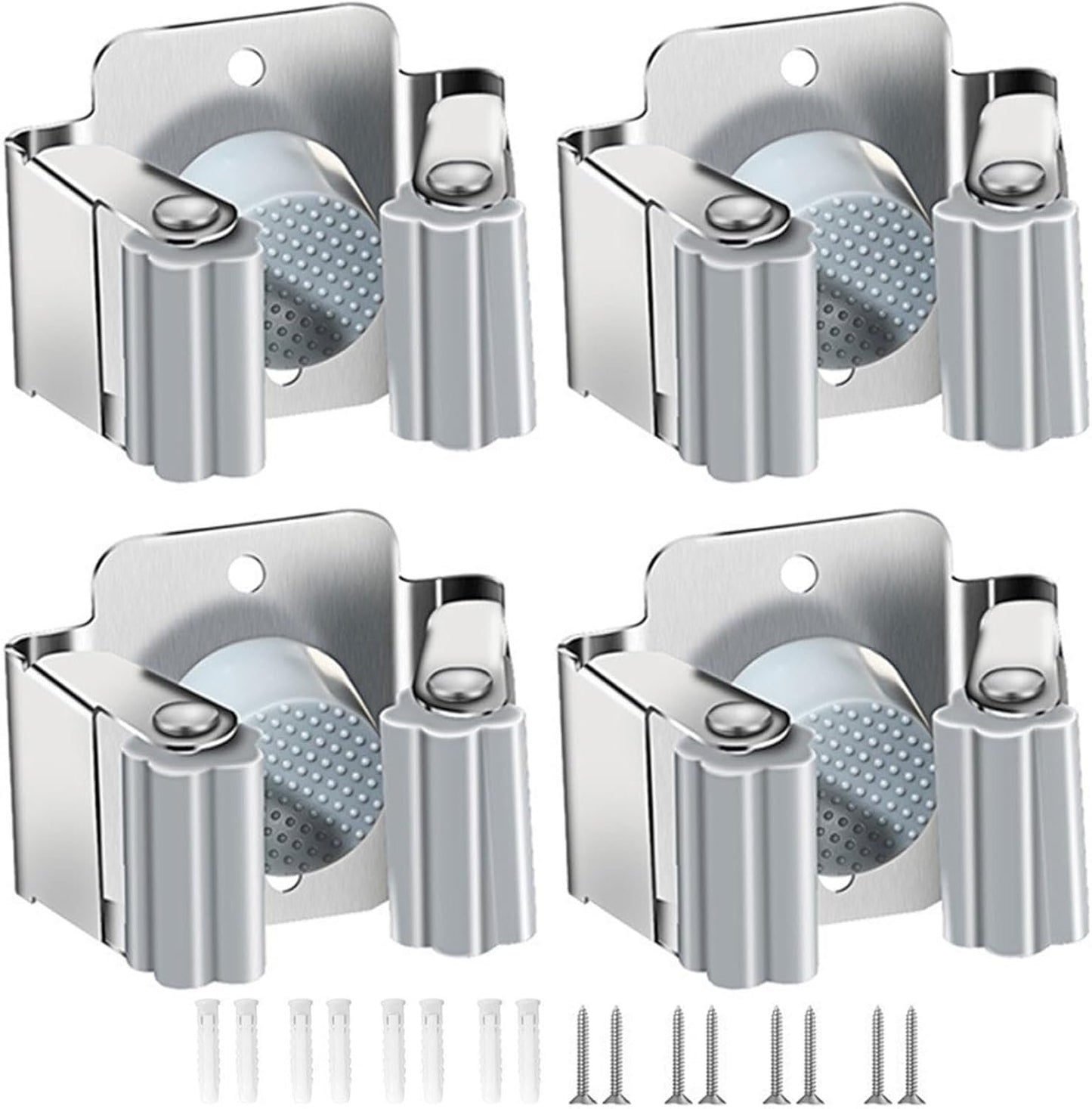 Broom and Mop Holder,4PCS Wall Mount Organization Hanger,Heavy Duty Garden Tool Organizer Rack and Shovel Handle,Stainless Steel Mop Hanger,Utility Rack with Screws for Home Decor (Sliver-4pcs)