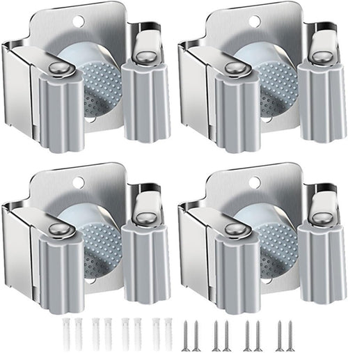 Broom and Mop Holder,4PCS Wall Mount Organization Hanger,Heavy Duty Garden Tool Organizer Rack and Shovel Handle,Stainless Steel Mop Hanger,Utility Rack with Screws for Home Decor (Sliver-4pcs)