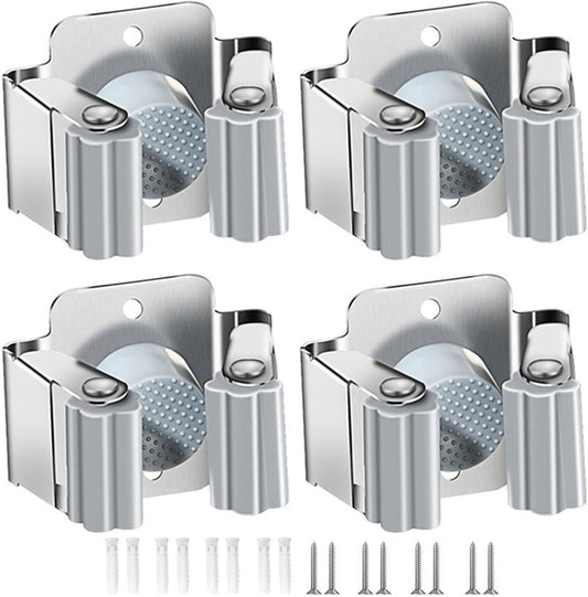 Broom and Mop Holder,4PCS Wall Mount Organization Hanger,Heavy Duty Garden Tool Organizer Rack and Shovel Handle,Stainless Steel Mop Hanger,Utility Rack with Screws for Home Decor (Sliver-4pcs)
