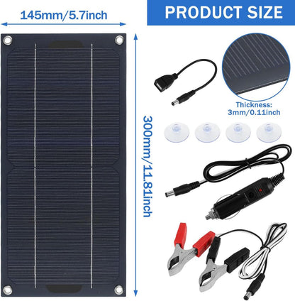 Solar Panel Kit, 30W DC 12-24V Solar Trickle Charger, Multiple Protection Monocrystalline Solar Powered Battery Charger, Portable Car Battery Charger Controller for Cars RVs Campers Boats