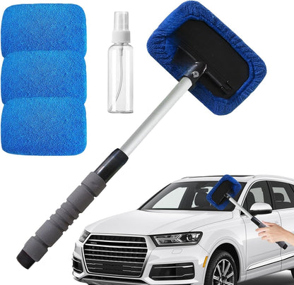 Microfiber Windshield Cleaner, Extendable Handle Tool, Interior Towel Brush, Lightweight Detailing Brush, for Automotive, Home Mirrors, Floor Cleaning, 49cm/19.29 inches