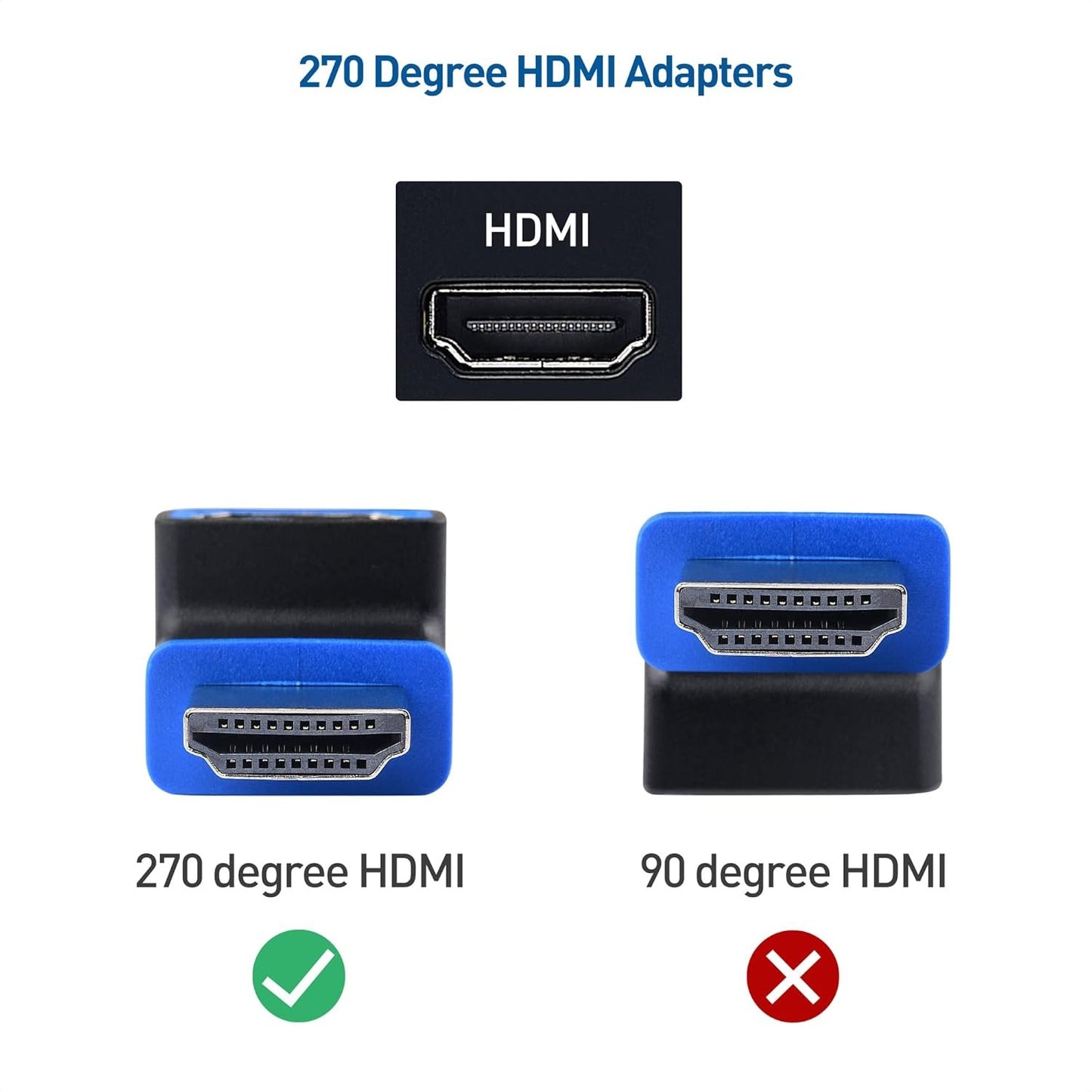 Cable Matters 2-Pack 270 Degree Angle Male to Female 8K HDMI Adapters (Right Angle HDMI Adapter, Right Angle HDMI Cable Adapter) with 8K@60Hz and 4K@120Hz Support in Black