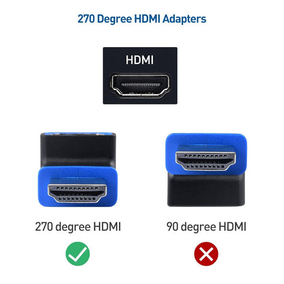 Cable Matters 2-Pack 270 Degree Angle Male to Female 8K HDMI Adapters (Right Angle HDMI Adapter, Right Angle HDMI Cable Adapter) with 8K@60Hz and 4K@120Hz Support in Black