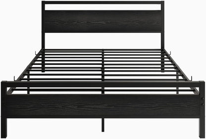 VERFARM Queen Size Bed Frames with Black Wood Headboard and Footboard,Heavy Duty Metal Platform Bed Frame Queen Size,No Box Spring Needed,Mattress Foundation/Sturdy and Stable/Noise Free,Black