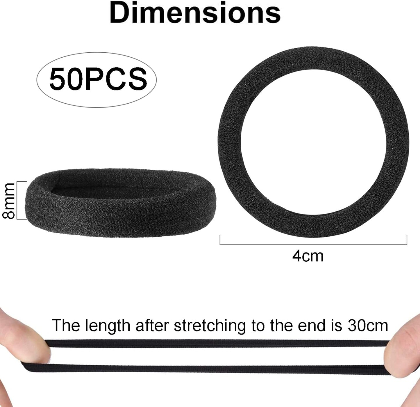 ILamourCar 50 Pieces Women's Hair Elastics, Black Cotton Hair Bands, No-Metal Hair Bands Perfectly Suitable for Women and Girls