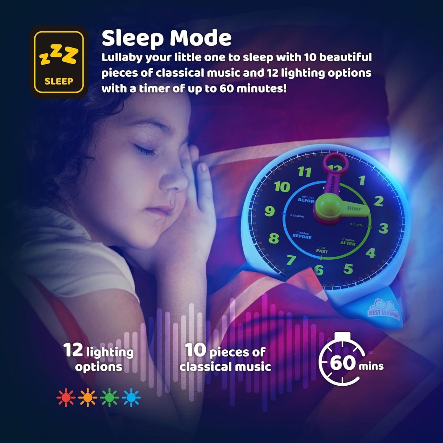 Best Learning Learning Clock - Educational Talking Learn to Tell Time Light-Up Toy with Quiz and Sleep Mode Lullaby Music - Ideal Birthday Toddlers & Kids Ages 3 to 6 Years Old