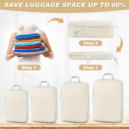 MUUKAIII Luggage Organizer, Set of 8 Compression Packing Cubes, Space-Saving Travel Organizer, Travel Suitcase Organizer, Backpack, Travel Organizer for Clothes Makeup, Beige