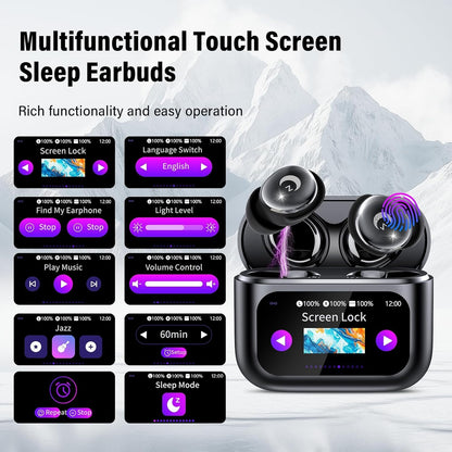 Sleep Earbuds, Bluetooth 5.4 Mini Wireless Ear Euds with Multifunctional Touch Screen, 48H Bass Stereo Headphones with Sleep Mode/5 EQ Modes/ENC Noise Cancelling, IPX7 Earphones for iOS Android