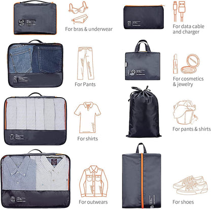 DIMJ Travel Suitcase Organizer, Travel Set Useful Accessories Organizer for Suitcases Travel Kit, Dark Black-(Classic)