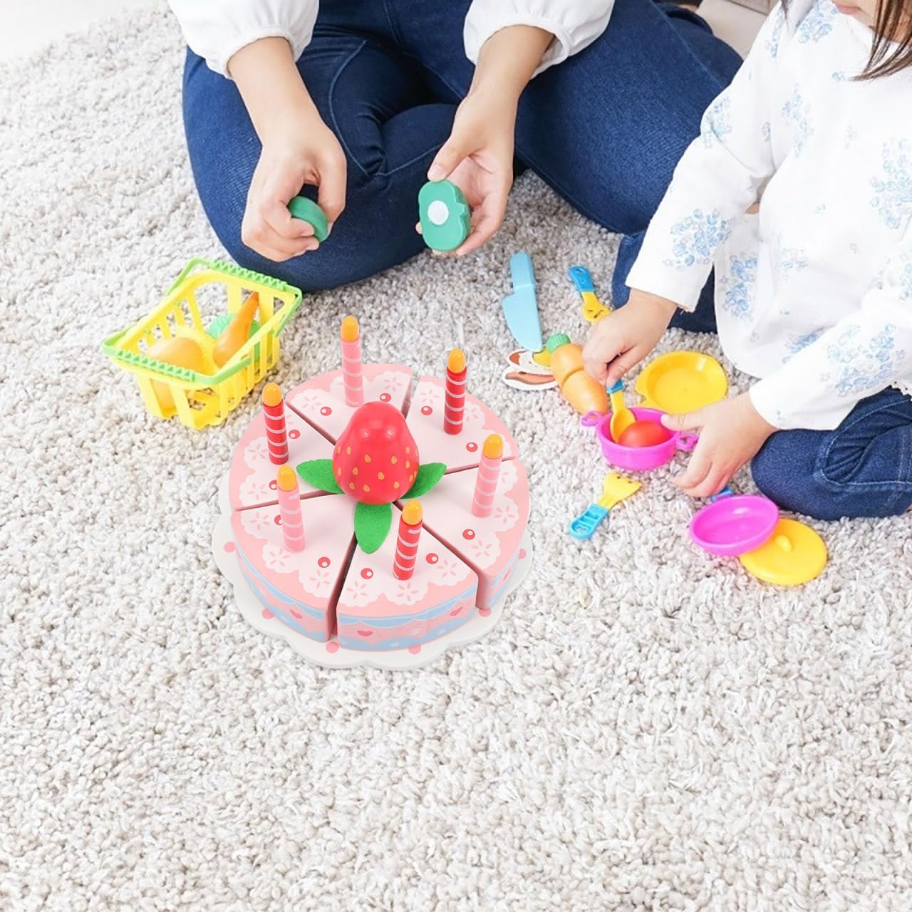 BESTonZON 1 Set Wooden Simulation Cake Dessert Cutting Toy Cake Cutting Toy Wooden Toys Play House Cutting Toys Playing House Toy Cutting Cakes Toy Children Toy Wood Birthday Cake Toy