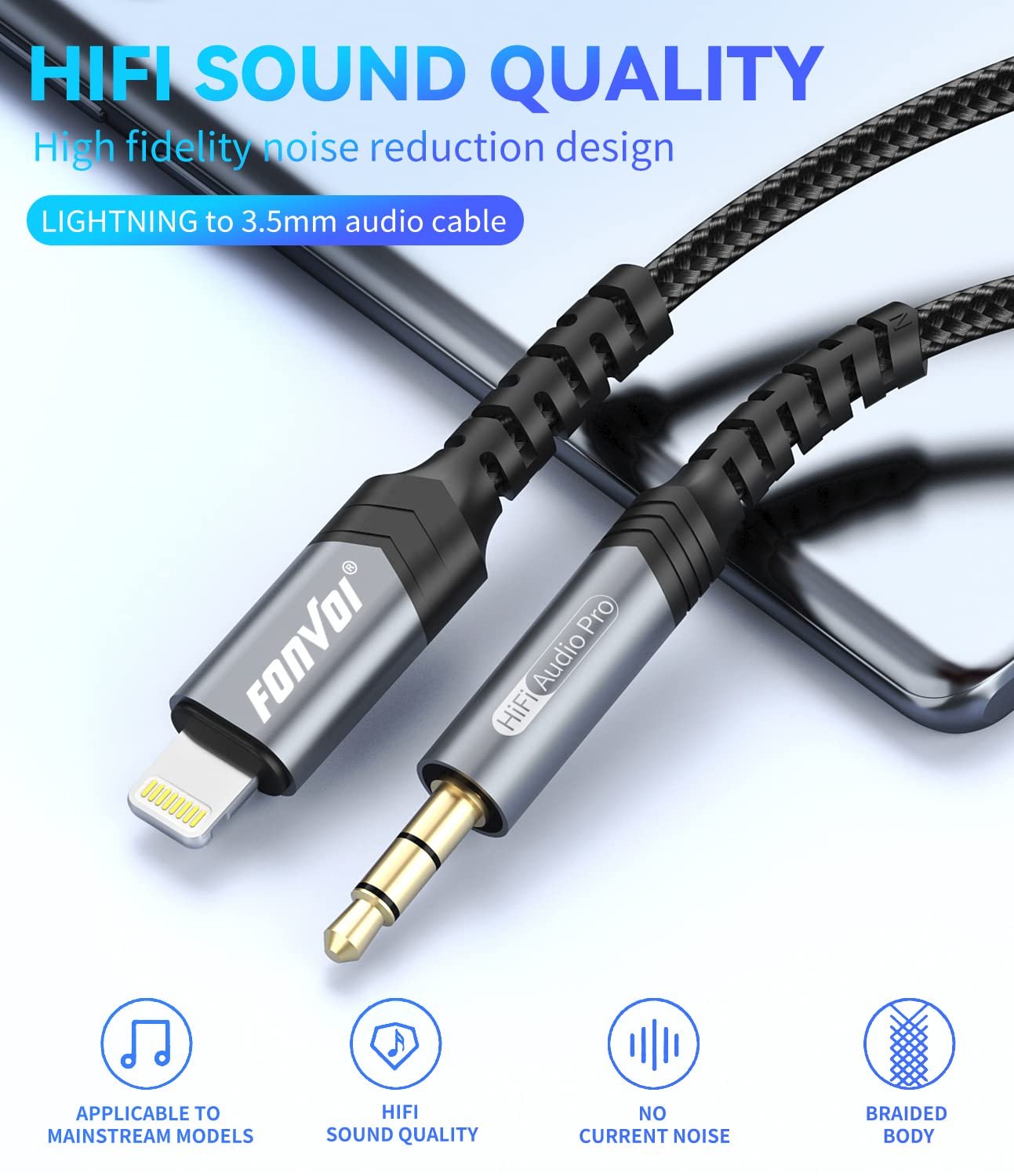 FONVOi AUX Cord for iPhone 【4 Feet,MFi Certified】 Lighting to 3.5mm AUX Cord for Car,Compatible with iPhone 14/13/12/11/XR/ipad/ipod to car Stereo/Speaker/Headphone