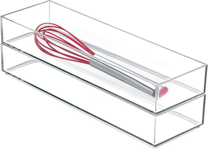 iDesign Clarity Drawer Organizer, Kitchen and Bathroom Organization Silverware, Spatulas, Gadgets, 4 x 12 x 2 Inches - Clear, Pack of 2