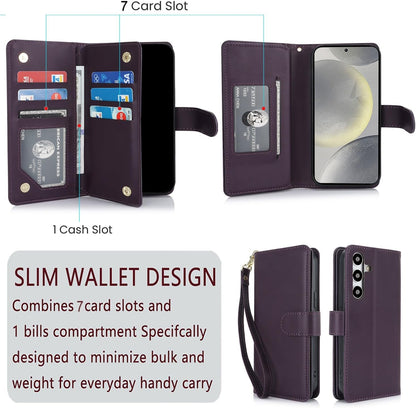 Procarcasa for Galaxy S21 Wallet Case,for Samsung Galaxy S21 5G Case [7 Card Holders][Wrist Strap] PU Leather Wallet Shockproof Stand Kickstand Magnetic Clourse Phone Cover-Dark Purple