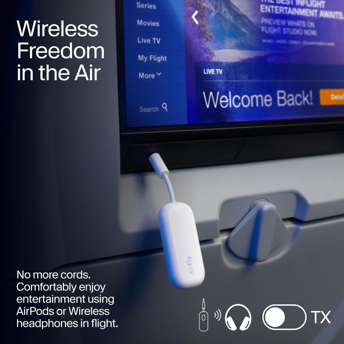 Twelve South 4353 Airfly Pro | Wireless Transmitter/Receiver with Audio Sharing for Up to 2 Airpods/Wireless Headphones to Any Audio Jack for use On Airplanes, Boats or in Gym, Home, Auto