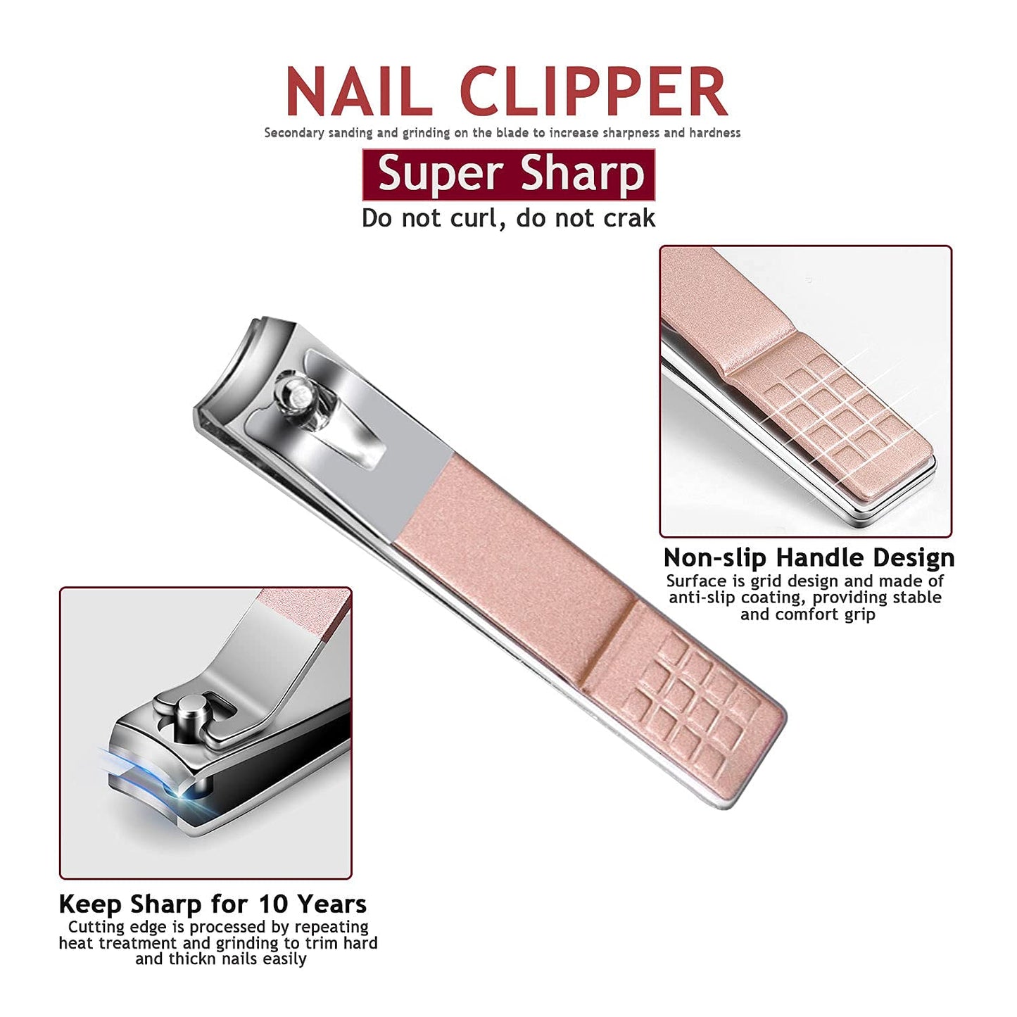 Manicure Set Nail Clippers Kit 5 Pieces in 1 Stainless Steel Professional Grooming Nail Care Tools Including Nano Glass Nail Shiner Buffer File Gift for Men Husband Boyfriend Parents Women Visit the HANTEKAS Store
