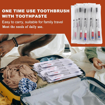 Disposable Toothbrushes with Toothpaste,30 Pack Apricot Bulk Toothbrushes Individually Wrapped Travel Toothbrush and Toothpaste Kit for Homeless,Nursing Home,Hotel,Charity